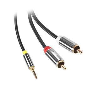 Kábel GoGEN Jack 3,5mm / 2x Cinch, 3m, pozlátené konektory čierny

