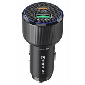 Adaptér do auta Swissten USB-C PD + USB-A, 63W čierny

