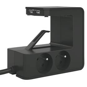 Kábel predlžovací Legrand 4x zásuvka, USB, 1,5m čierny

