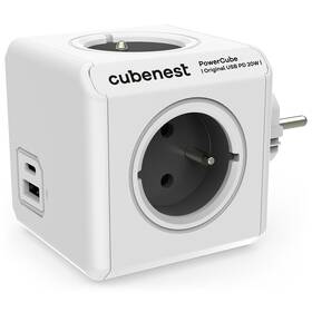Rozbočovacie zásuvka Cubenest Powercube Original USB PD 20W, USB, USB-C, 4x zásuvka sivá farba
