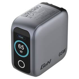 Cestovný adaptér Verbatim Mini GaN LCD, 2x USB-C PD 65 W, 1x USB-A QC 3.0 čierny


