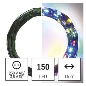 Vianočné osvetlenie EMOS 150 LED nano reťaz zelená, 15 m, vonkajšia aj vnútorná, multicolor, časovač 

