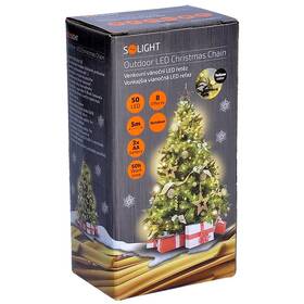 Vianočné osvetlenie Solight reťaz, 50LED, 5+3 m, 8 funkcií, IP44. 3x AA, teplá biela 


