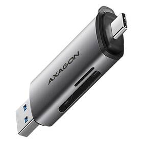 Čítačka pamäťových kariet Axagon Card Reader USB3.2 Gen 1 Type-C + Type-A, SD/microSD, UHS-I strieborná

