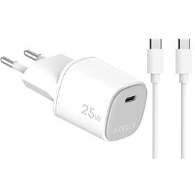 Nabíjačka do siete Celly 1x USB-C GaN, 25 W + USB-C kábel biela

