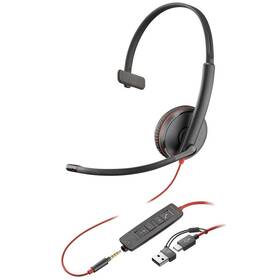 Headset HP Poly Blackwire 3215, 3,5 mm jack + USB-C/A adaptér, mono čierny

