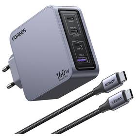 Nabíjačka do siete UGREEN Nexode 160 W GaN, 1x USB. 3x USB-C sivá

