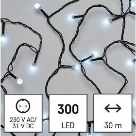 LED reťaz EMOS 300LED cherry reťaz - guličky, 30 m, vonkajšia aj vnútorná, studená biela, programy, časovač 


