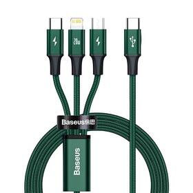 Kábel Baseus Rapid Series 3v1 USB-C (Micro USB/Lightning/USB-C) PD 20W 1,5m zelený

