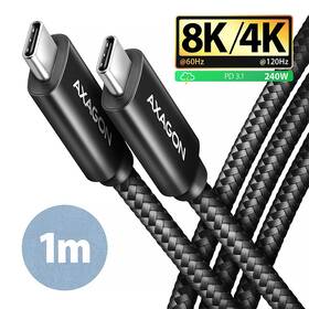 Kábel Axagon NewGEN+ kábel USB-C/USB-C, 1m, PD 240W, 8K HD, pletený čierny

