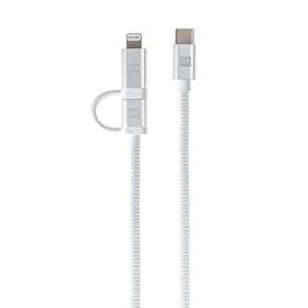 Kábel ERPOWER Dual Cable USB-C/USB-C, Lightning, 65W, 2m biely

