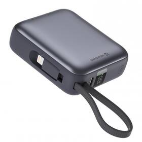 Powerbank Swissten s integrovanými káblami USB-C a Lightning, 10000 mAh strieborný

