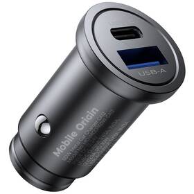 Adaptér do auta Mobile Origin Metal 30W, 1x USB-C,1x USB-A čierny

