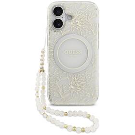Kryt na mobil Guess IML Flowers Allover Strap MagSafe na Apple iPhone 17 biely


