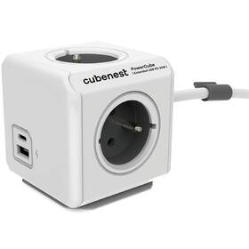 Kábel predlžovací Cubenest Powercube Extended USB PD 20W, A+C, 4x zásuvka, 3m sivé/biele

