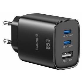 Nabíjačka do siete Swissten EDGE GaN 2x USB-C PD 65W/1x USB-A 18W QC čierna

