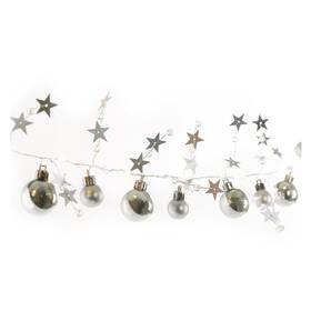 Vianočné osvetlenie EMOS 20 LED girlanda - strieborné gule s hviezdami, 1,9 cm, 2x AA, vnútorná, teplá biela 
