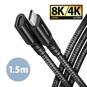 Kábel Axagon predlžovací kábel USB-C samec / USB-C samica, 1,5m, PD 240W, 8K HD, pletený čierny

