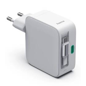 Nabíjačka do siete Hama GaN 2x USB-C, 65 W, navíjací kábel biela

