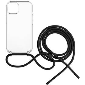 Kryt na mobil FIXED Pure Neck s čiernou šnúrkou na krk pre Apple iPhone 15 Plus priehľadný

