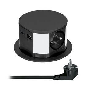 Kábel predlžovací Solight 3z+USB A+C 20W PD, výsuvný blok zásuvek, 2 m biely

