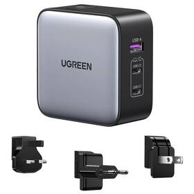 Cestovný adaptér UGREEN 1x USB, 2x USB-C 65W GaN sivý

