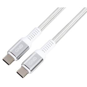 Kábel GND USB-C/USB-C, 100W, opletený, 1m biela farba

