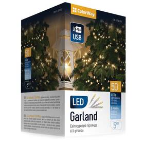 Vianočné osvetlenie ColorWay vnútorné, 50 LED, USB, 5m, teplá biela 

