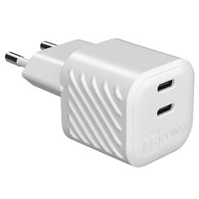 Nabíjačka do siete ERPOWER Dual mini GaN 65W 2xUSB-C biela

