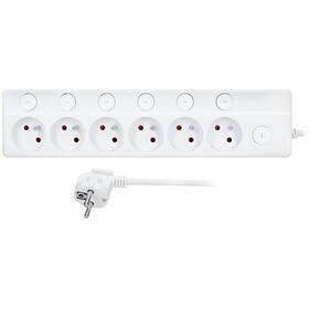 Kábel predlžovací Solight 6x zásuvka predlžovací prívod, 3m, 3 x 1mm2, biely, 6+1 vypínač biely

