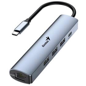 USB Hub Genius UH-545, USB-C/3x USB 3.0, 1x USB-C, 1x RJ-45 sivý

