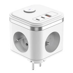 Rozbočovacia zásuvka Viking Y33W, 3x zásuvka, 1x USB-A, 2x USB-C, vypínač biela

