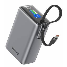 Powerbank Swissten 25000 mAh (96.25Wh) 100W, integrovaný kábel USB-C sivý

