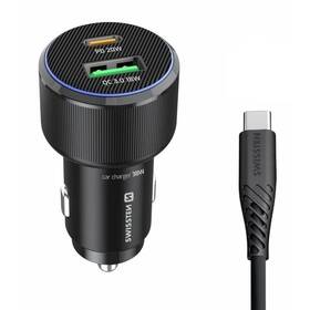 Adaptér do auta Swissten USB-C PD + USB-A, 38W + USB-C kábel 1m čierny

