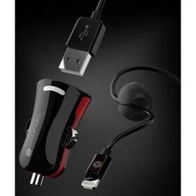 Adaptér do auta Mobilnet 1xUSB + USB/Lightning kábel čierny

