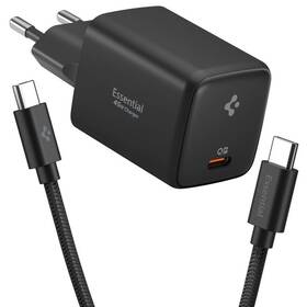 Nabíjačka do siete Spigen Essential 45W, USB-C + USB-C kabel čierna

