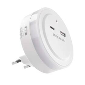 Nočné svetlo EMOS do zásuvky, 0,3W, USB C+A biele

