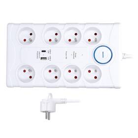 Prepäťová ochrana Solight 8x zásuvka, USB A + C, 2m biela


