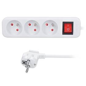 Kábel predlžovací Solight 3 zásuvky, vypínač, 3 x 1.5mm2, 3 m biely

