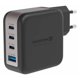 Nabíjačka do siete Swissten GaN 3x USB-C 100W PD + 1x USB-A 18W QC čierna

