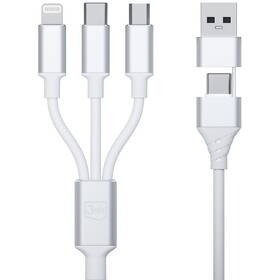 Kábel 3mk Hyper 3in1 USB-A/USB-C na USB-C/microUSB/Lightning, 1,5m biely

