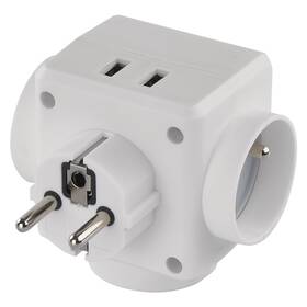 Rozbočovacia zásuvka EMOS 3x zásuvka, 1x USB biela

