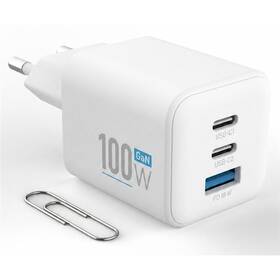 Nabíjačka do siete FIXED GAN Mini s 2 x USB-C / USB-A, 100W biela

