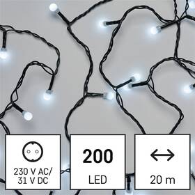 LED reťaz EMOS 200LED cherry reťaz - guličky, 20 m, vonkajšia aj vnútorná, studená biela, programy, časovač 

