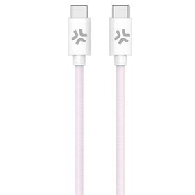 Kábel Celly USB-C/USB-C, opletený (bavlnený), 60 W, 1,5 m ružový

