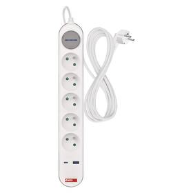 Kábel predlžovací EMOS 5Z 3M S VYP.1,5MM+USB A+C sivý/biely

