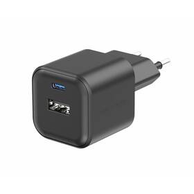 Nabíjačka do siete Swissten GAN 1x USB-C 20W PD + 1x USB-A 18W QC čierna


