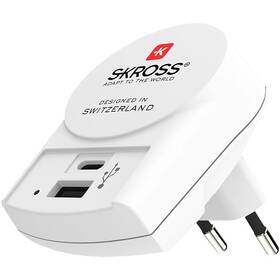 Cestovný adaptér SKROSS nabíjecí, USB-A, USB-C, EU, 27W 

