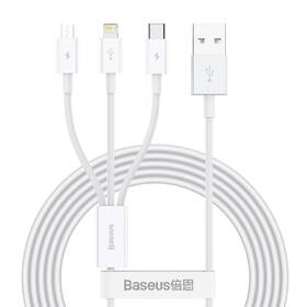 Kábel Baseus Superior 3v1 USB/microUSB+Lightning+USB-C, 3,5A, 1,5m biely

