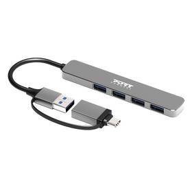 USB Hub PORT CONNECT USB-A/USB-C, 4x USB 3.0 strieborný

